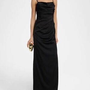 Liv Foster Pleated Side Slit Satin Column Gown Black Size 2 Formal New with Tags